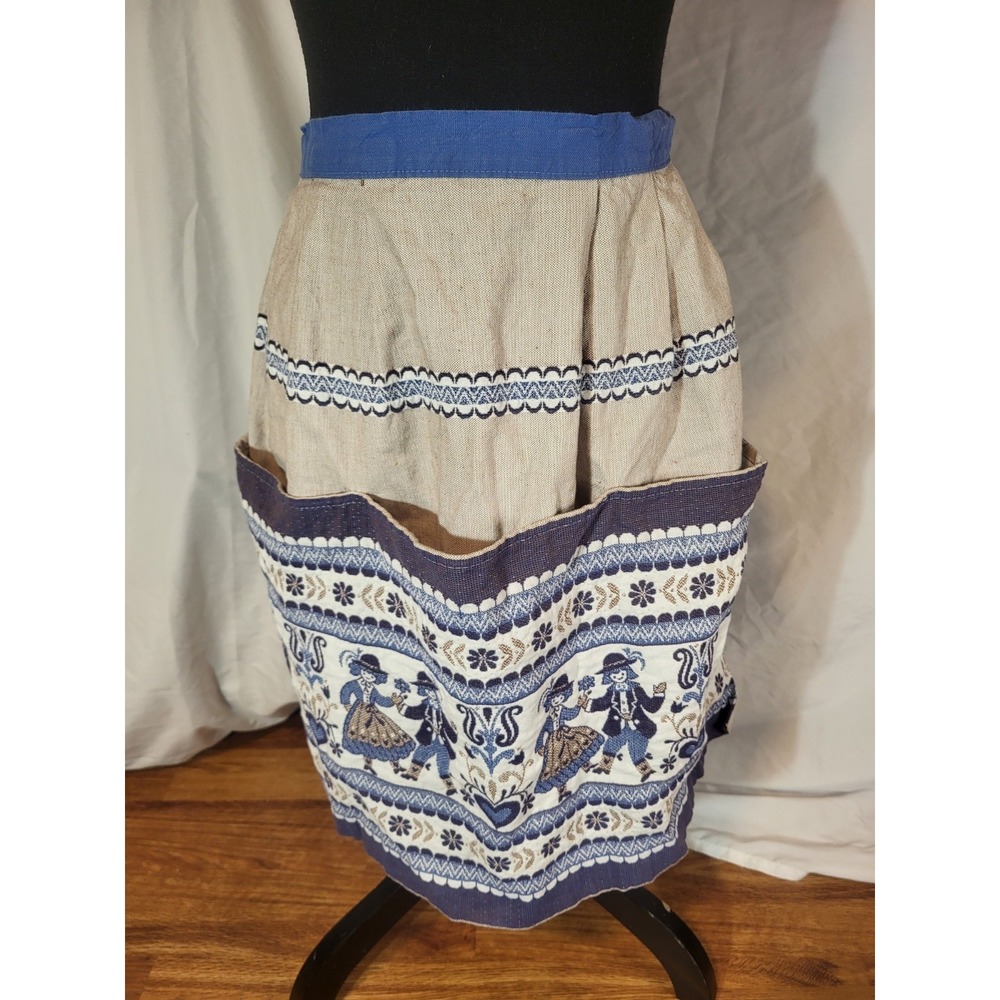 VNTG Tiroler Webkunst Halbschürze Apron Made In Austria Blue‎ & ivory one size